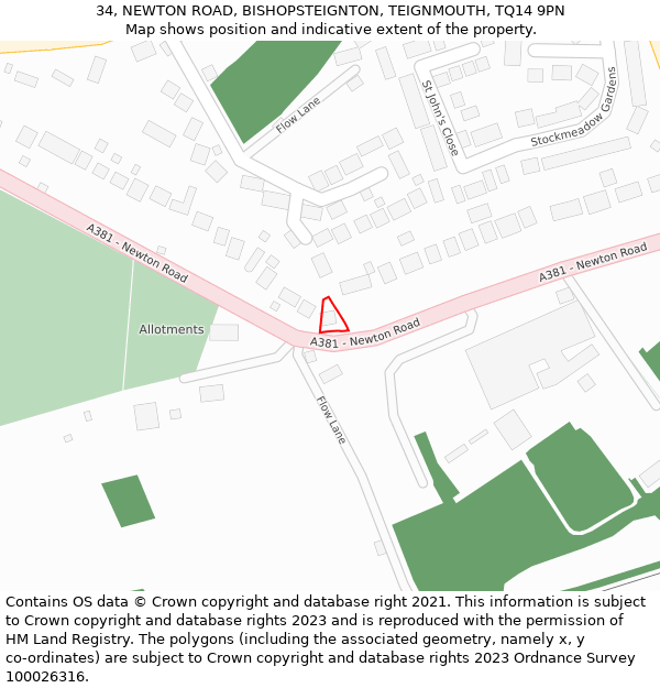 34, NEWTON ROAD, BISHOPSTEIGNTON, TEIGNMOUTH, TQ14 9PN: Location map and indicative extent of plot