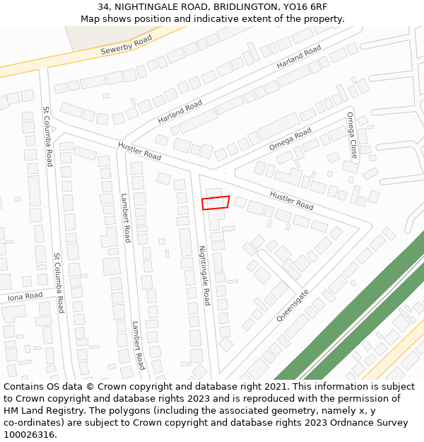 34, NIGHTINGALE ROAD, BRIDLINGTON, YO16 6RF: Location map and indicative extent of plot