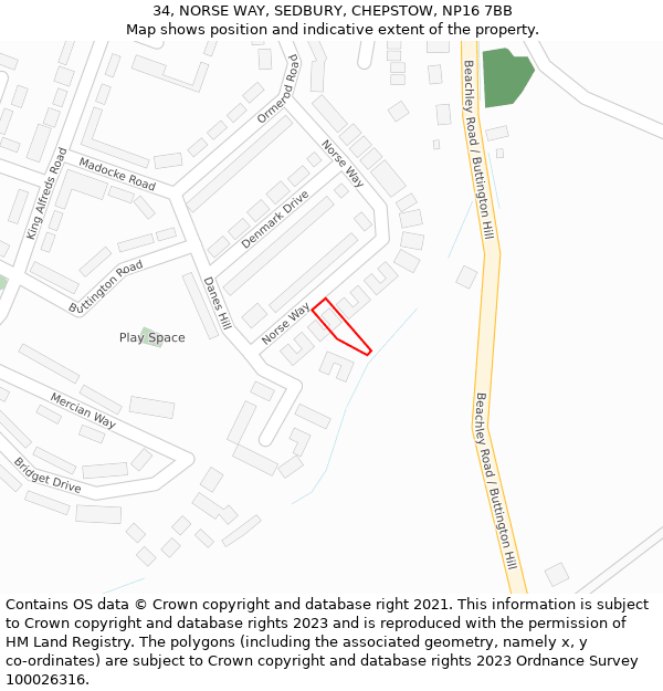 34, NORSE WAY, SEDBURY, CHEPSTOW, NP16 7BB: Location map and indicative extent of plot