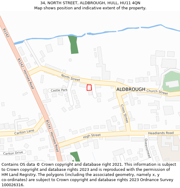 34, NORTH STREET, ALDBROUGH, HULL, HU11 4QN: Location map and indicative extent of plot