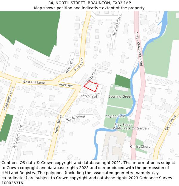 34, NORTH STREET, BRAUNTON, EX33 1AP: Location map and indicative extent of plot