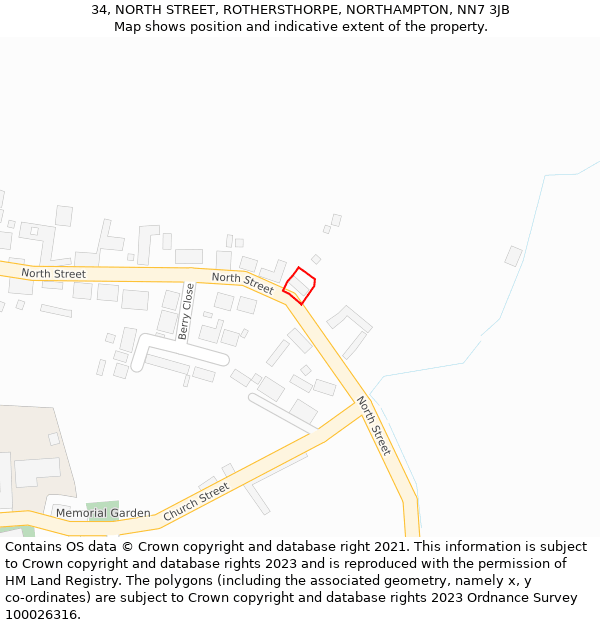 34, NORTH STREET, ROTHERSTHORPE, NORTHAMPTON, NN7 3JB: Location map and indicative extent of plot