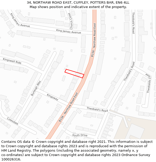 34, NORTHAW ROAD EAST, CUFFLEY, POTTERS BAR, EN6 4LL: Location map and indicative extent of plot