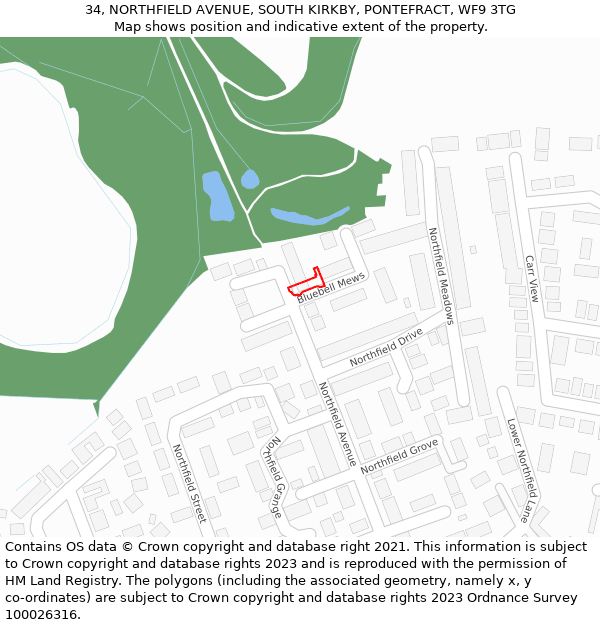 34, NORTHFIELD AVENUE, SOUTH KIRKBY, PONTEFRACT, WF9 3TG: Location map and indicative extent of plot