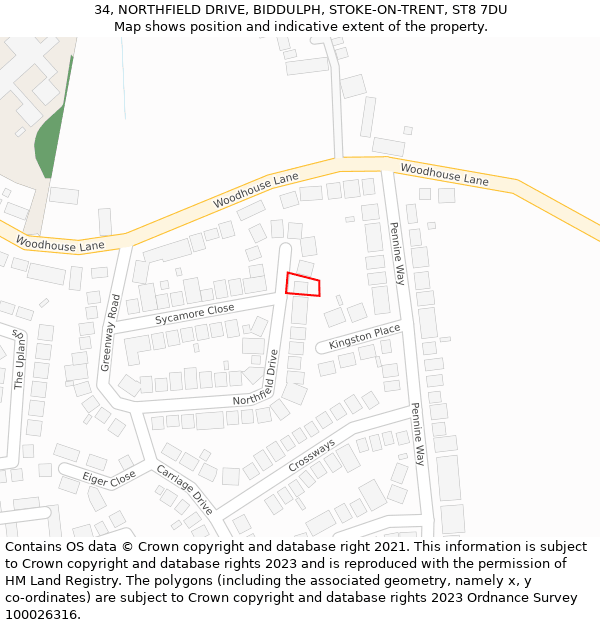 34, NORTHFIELD DRIVE, BIDDULPH, STOKE-ON-TRENT, ST8 7DU: Location map and indicative extent of plot