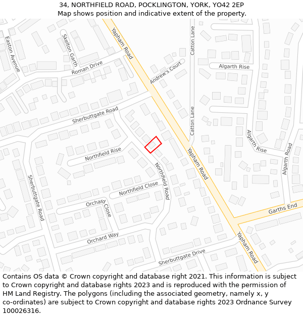 34, NORTHFIELD ROAD, POCKLINGTON, YORK, YO42 2EP: Location map and indicative extent of plot