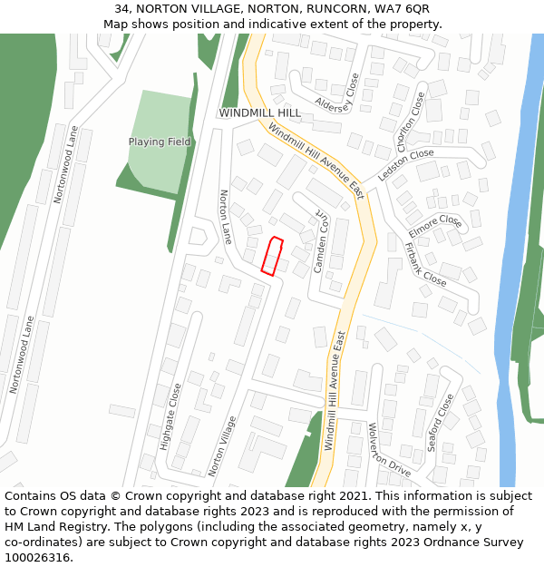 34, NORTON VILLAGE, NORTON, RUNCORN, WA7 6QR: Location map and indicative extent of plot