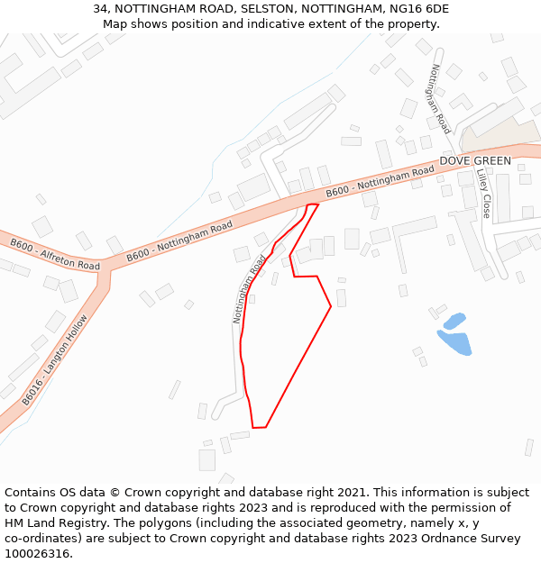 34, NOTTINGHAM ROAD, SELSTON, NOTTINGHAM, NG16 6DE: Location map and indicative extent of plot