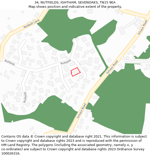 34, NUTFIELDS, IGHTHAM, SEVENOAKS, TN15 9EA: Location map and indicative extent of plot