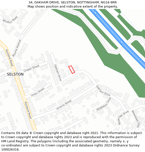 34, OAKHAM DRIVE, SELSTON, NOTTINGHAM, NG16 6RR: Location map and indicative extent of plot