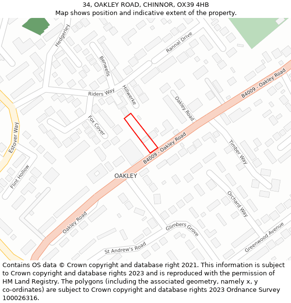 34, OAKLEY ROAD, CHINNOR, OX39 4HB: Location map and indicative extent of plot