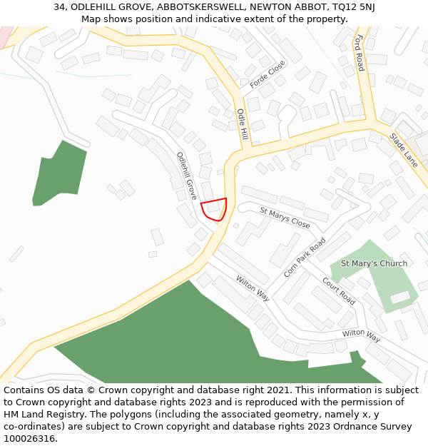 34, ODLEHILL GROVE, ABBOTSKERSWELL, NEWTON ABBOT, TQ12 5NJ: Location map and indicative extent of plot