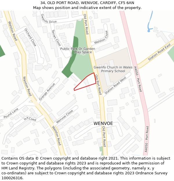 34, OLD PORT ROAD, WENVOE, CARDIFF, CF5 6AN: Location map and indicative extent of plot