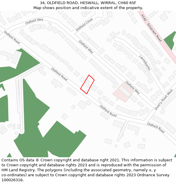 34, OLDFIELD ROAD, HESWALL, WIRRAL, CH60 6SF: Location map and indicative extent of plot