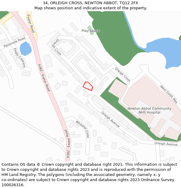 34, ORLEIGH CROSS, NEWTON ABBOT, TQ12 2FX: Location map and indicative extent of plot