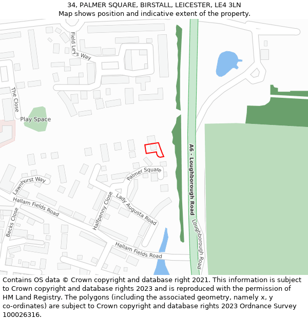 34, PALMER SQUARE, BIRSTALL, LEICESTER, LE4 3LN: Location map and indicative extent of plot