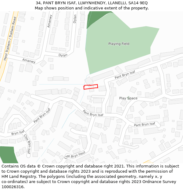 34, PANT BRYN ISAF, LLWYNHENDY, LLANELLI, SA14 9EQ: Location map and indicative extent of plot