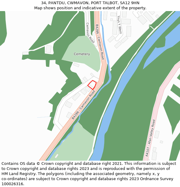 34, PANTDU, CWMAVON, PORT TALBOT, SA12 9HN: Location map and indicative extent of plot