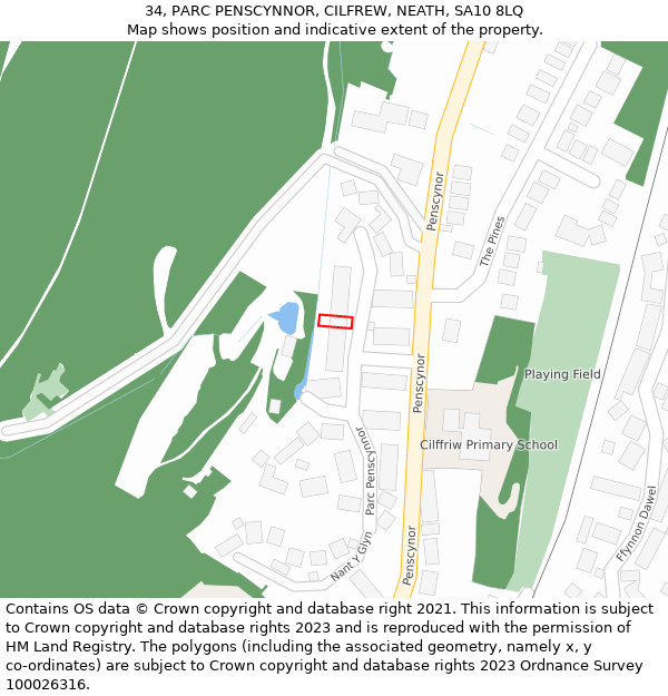 34, PARC PENSCYNNOR, CILFREW, NEATH, SA10 8LQ: Location map and indicative extent of plot