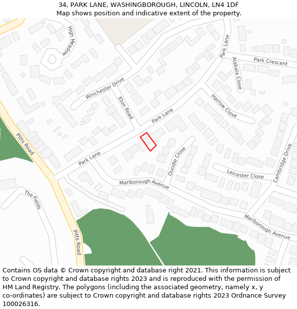 34, PARK LANE, WASHINGBOROUGH, LINCOLN, LN4 1DF: Location map and indicative extent of plot