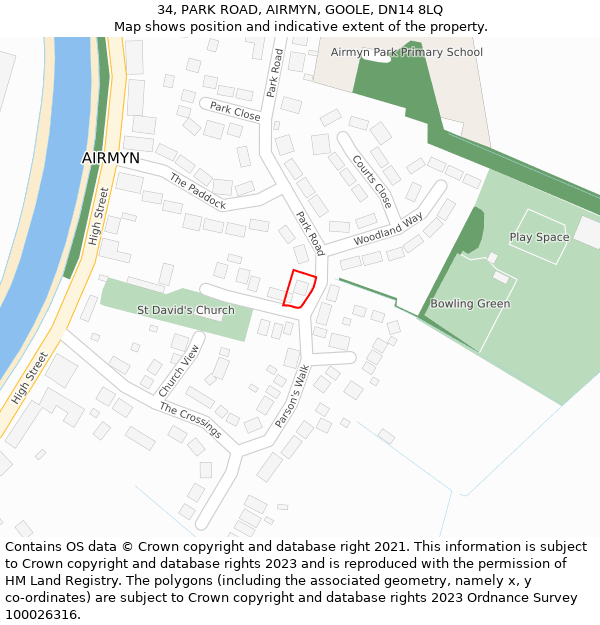 34, PARK ROAD, AIRMYN, GOOLE, DN14 8LQ: Location map and indicative extent of plot