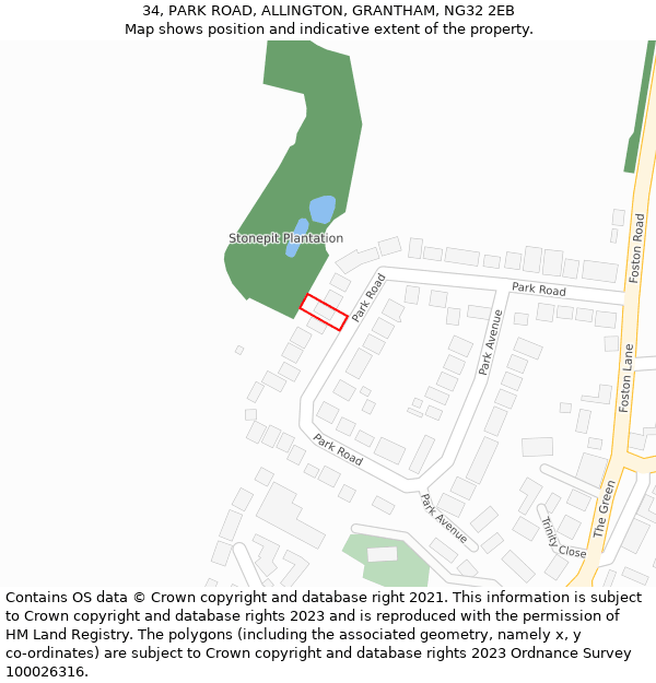 34, PARK ROAD, ALLINGTON, GRANTHAM, NG32 2EB: Location map and indicative extent of plot