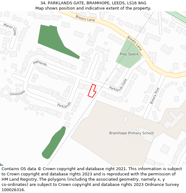 34, PARKLANDS GATE, BRAMHOPE, LEEDS, LS16 9AG: Location map and indicative extent of plot
