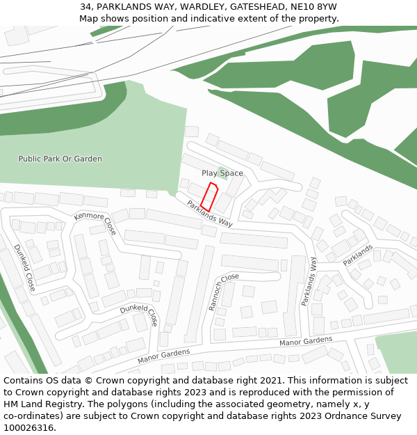34, PARKLANDS WAY, WARDLEY, GATESHEAD, NE10 8YW: Location map and indicative extent of plot