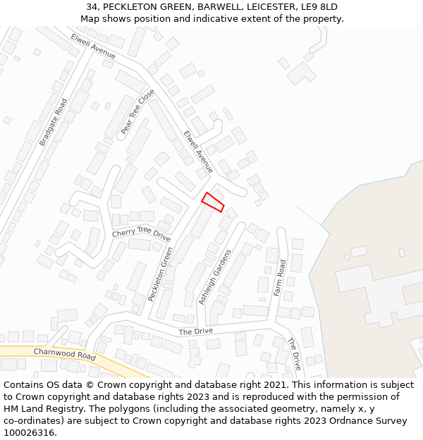 34, PECKLETON GREEN, BARWELL, LEICESTER, LE9 8LD: Location map and indicative extent of plot