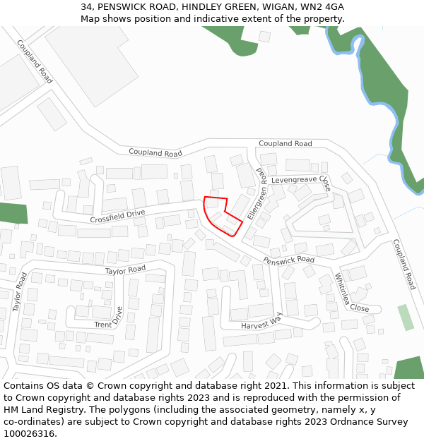 34, PENSWICK ROAD, HINDLEY GREEN, WIGAN, WN2 4GA: Location map and indicative extent of plot