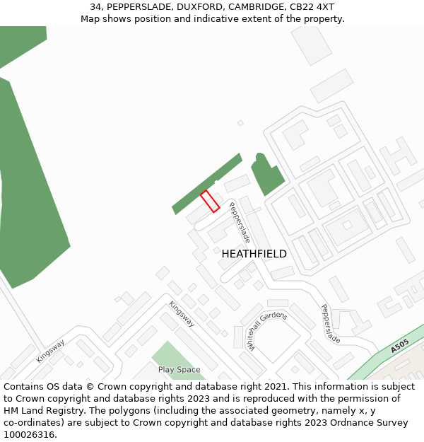 34, PEPPERSLADE, DUXFORD, CAMBRIDGE, CB22 4XT: Location map and indicative extent of plot