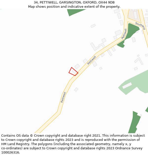 34, PETTIWELL, GARSINGTON, OXFORD, OX44 9DB: Location map and indicative extent of plot