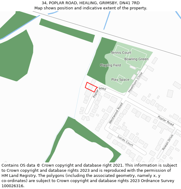 34, POPLAR ROAD, HEALING, GRIMSBY, DN41 7RD: Location map and indicative extent of plot