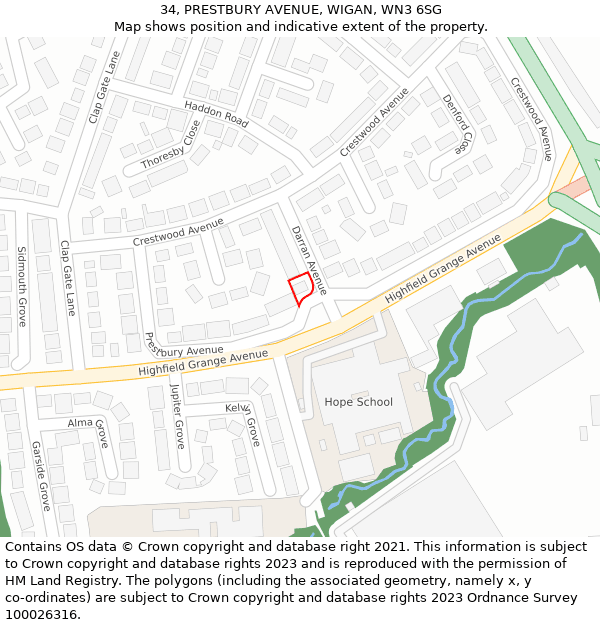 34, PRESTBURY AVENUE, WIGAN, WN3 6SG: Location map and indicative extent of plot