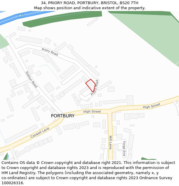 34, PRIORY ROAD, PORTBURY, BRISTOL, BS20 7TH: Location map and indicative extent of plot