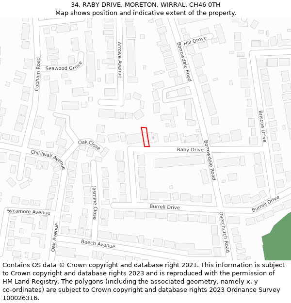 34, RABY DRIVE, MORETON, WIRRAL, CH46 0TH: Location map and indicative extent of plot