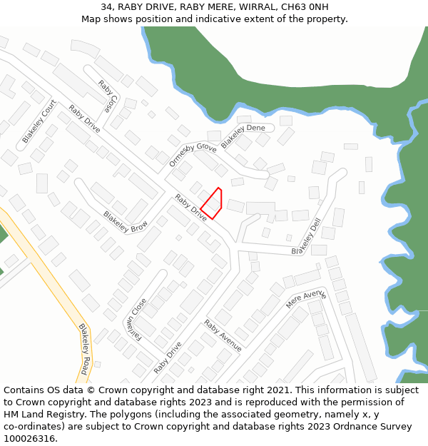 34, RABY DRIVE, RABY MERE, WIRRAL, CH63 0NH: Location map and indicative extent of plot