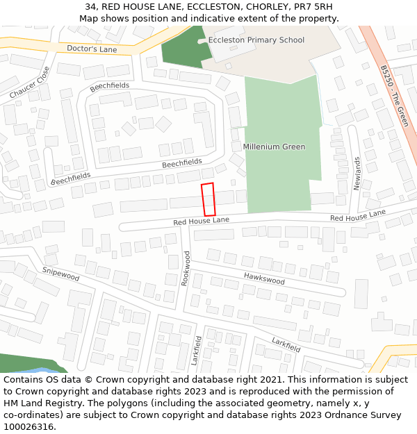 34, RED HOUSE LANE, ECCLESTON, CHORLEY, PR7 5RH: Location map and indicative extent of plot
