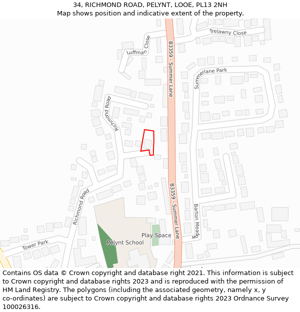 34, RICHMOND ROAD, PELYNT, LOOE, PL13 2NH: Location map and indicative extent of plot