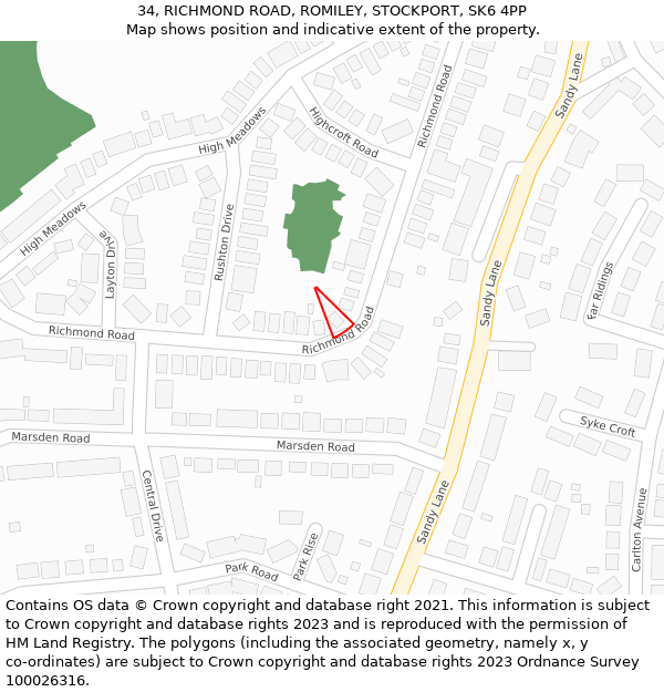 34, RICHMOND ROAD, ROMILEY, STOCKPORT, SK6 4PP: Location map and indicative extent of plot