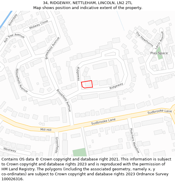 34, RIDGEWAY, NETTLEHAM, LINCOLN, LN2 2TL: Location map and indicative extent of plot