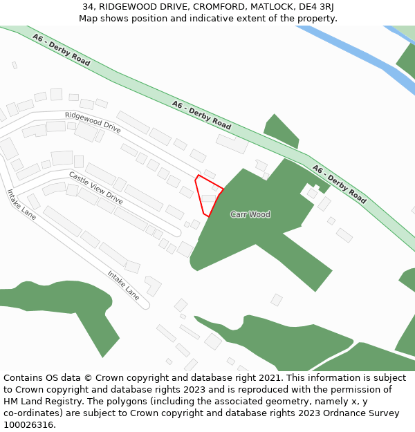 34, RIDGEWOOD DRIVE, CROMFORD, MATLOCK, DE4 3RJ: Location map and indicative extent of plot