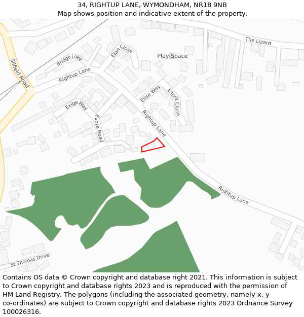 34, RIGHTUP LANE, WYMONDHAM, NR18 9NB: Location map and indicative extent of plot
