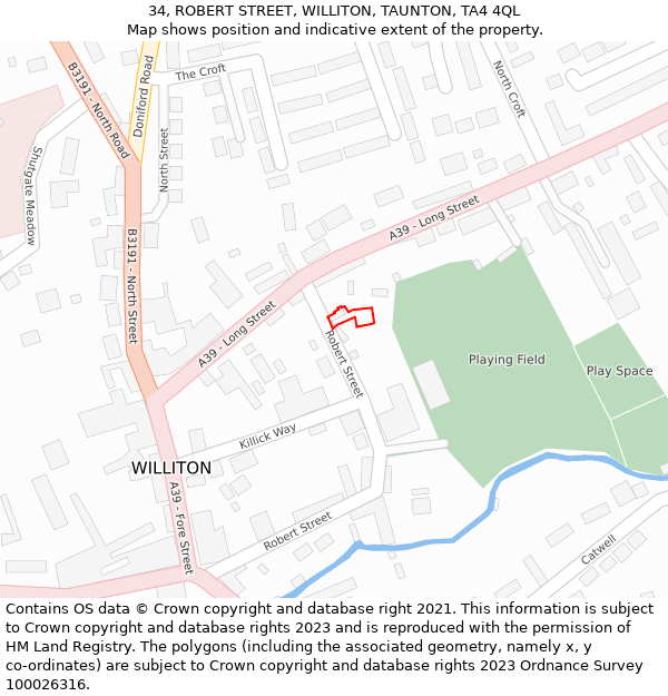 34, ROBERT STREET, WILLITON, TAUNTON, TA4 4QL: Location map and indicative extent of plot