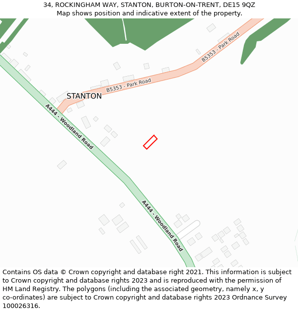 34, ROCKINGHAM WAY, STANTON, BURTON-ON-TRENT, DE15 9QZ: Location map and indicative extent of plot