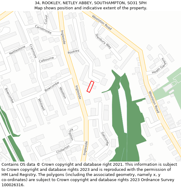 34, ROOKLEY, NETLEY ABBEY, SOUTHAMPTON, SO31 5PH: Location map and indicative extent of plot