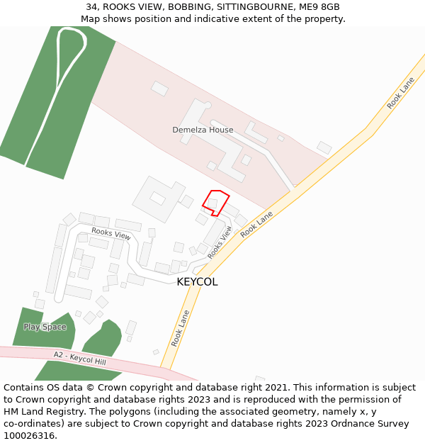 34, ROOKS VIEW, BOBBING, SITTINGBOURNE, ME9 8GB: Location map and indicative extent of plot