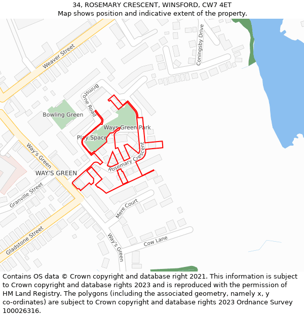 34, ROSEMARY CRESCENT, WINSFORD, CW7 4ET: Location map and indicative extent of plot