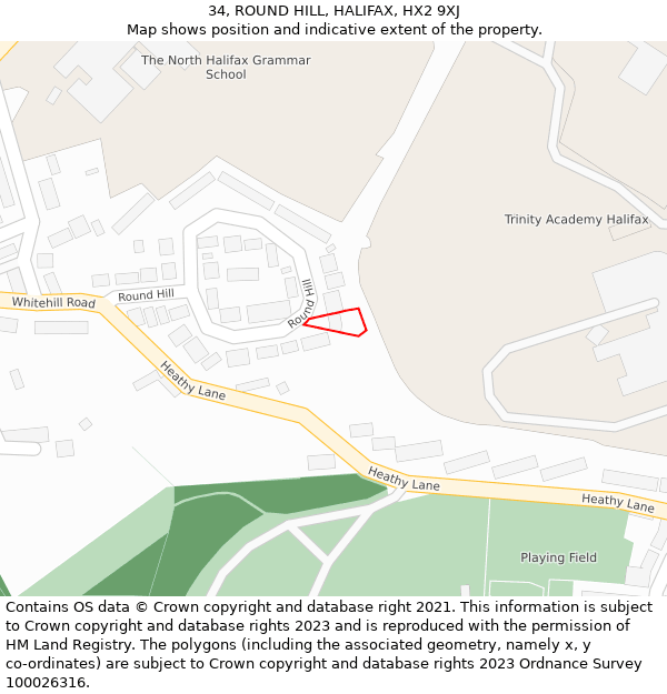 34, ROUND HILL, HALIFAX, HX2 9XJ: Location map and indicative extent of plot