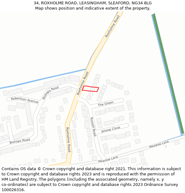 34, ROXHOLME ROAD, LEASINGHAM, SLEAFORD, NG34 8LG: Location map and indicative extent of plot